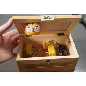 Wooden Mechanical Box with 'Don't Touch' Sign